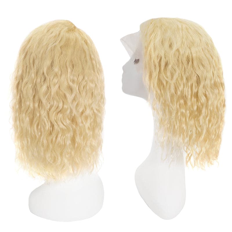 Lace Front 13x4 Human Hair Wigs Bob Wavy Bleach Blonde Side Parted E-LITCHI Hair