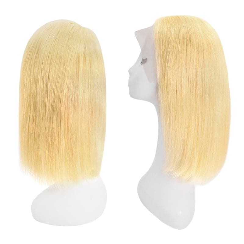 Lace Front 13x4 Human Hair Wigs Bob Straight Bleach Blonde Side Parted E-LITCHI Hair