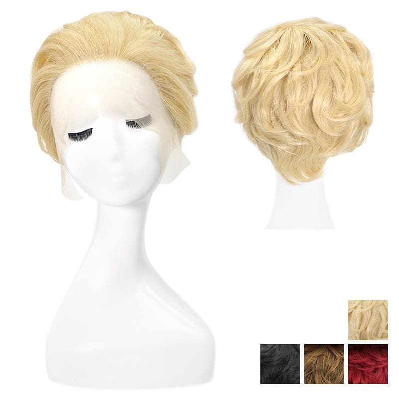 Short Pixie Cut Human Hair Wigs Lace Front Wavy Bob Wig Black Blonde & Ombre E-LITCHI Hair