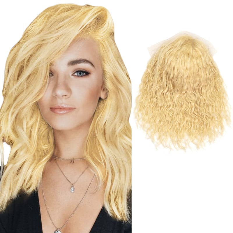 Lace Front 13x4 Human Hair Wigs Bob Wavy Bleach Blonde Side Parted E-LITCHI Hair