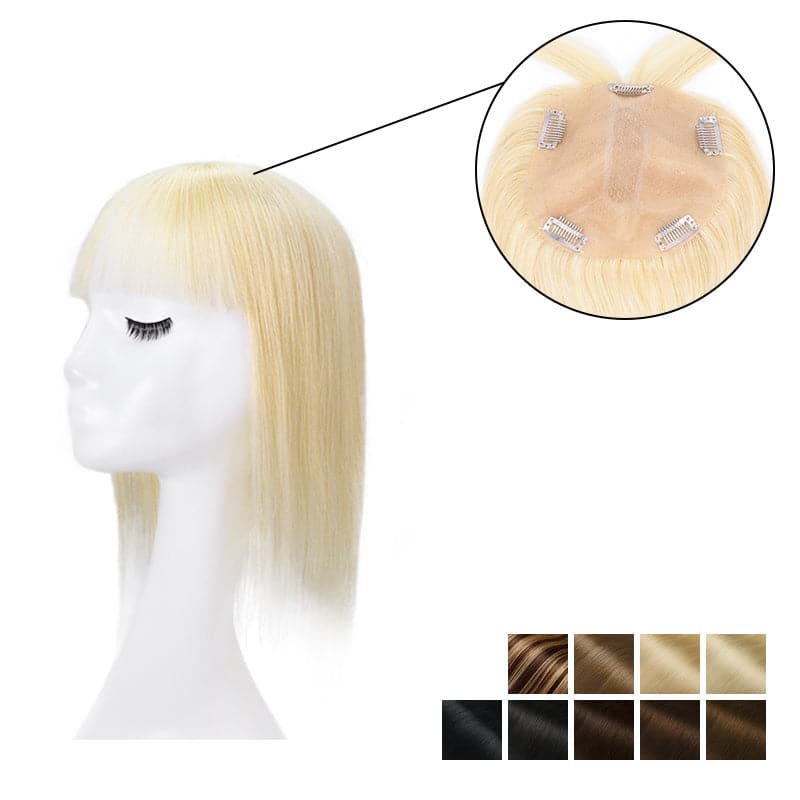 Human Hair Topper With Bangs 15*16cm Base All Shades E-LITCHI