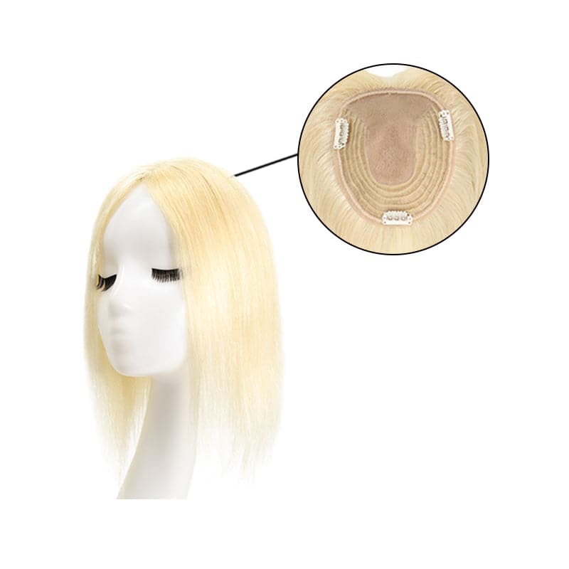 Human Hair Topper For Thinning Hair Bleach Blonde 13*15cm Silk Base E-LITCHI