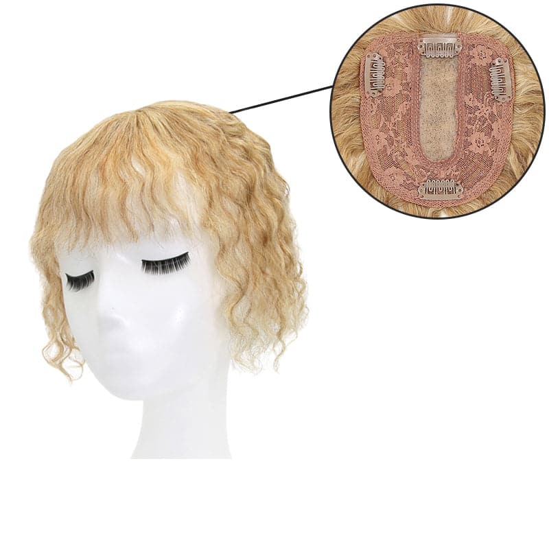 Susan ︳Bronde Highlight Curly Human Hair Topper With Bang For Thinning Crown 10*12cm Silk Base E-LITCHI® Hair