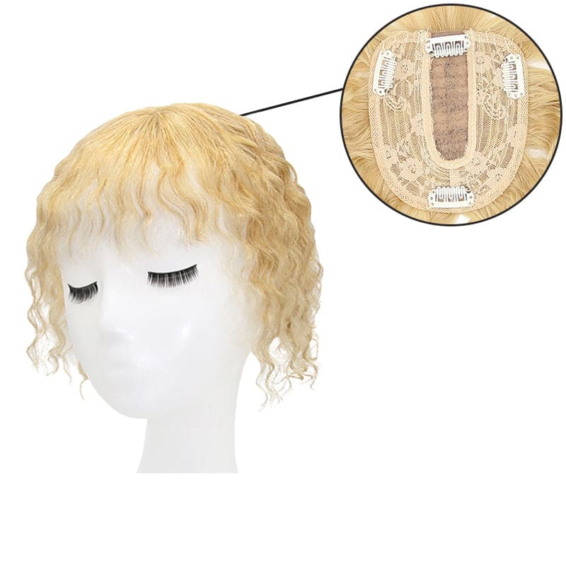 Susan ︳Blonde Highlight Curly Human Hair Topper With Bang For Thinning Crown 10*12cm Silk Base E-LITCHI® Hair
