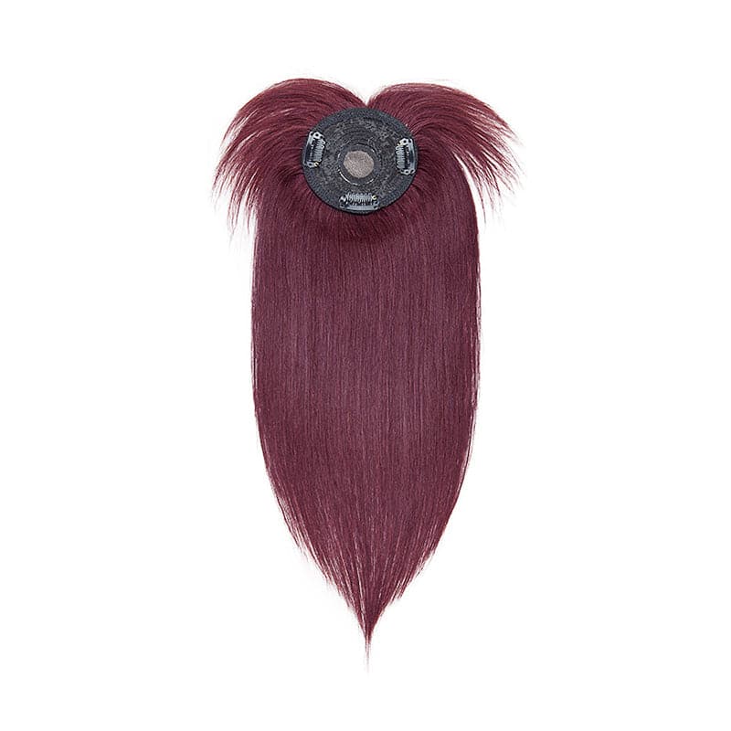 Wine Red Human Hair Topper With Bang For Women Thinning Crown 10*10cm Base E-LITCHI