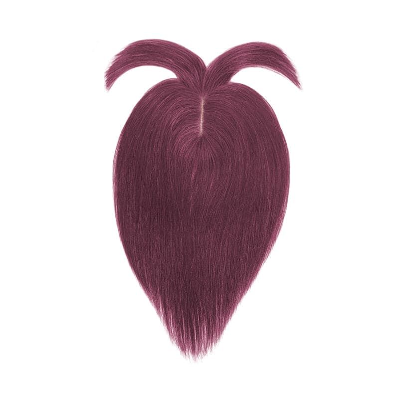 Wine Red Human Hair Topper With Bangs For Women Thinning Crown 7*13cm Base E-LITCHI Hair