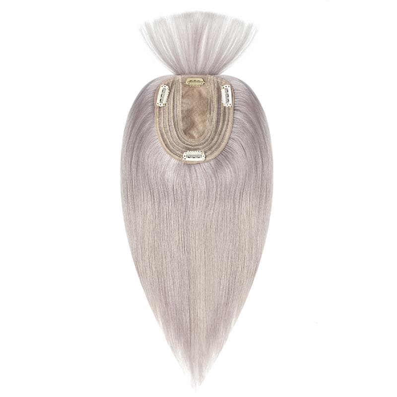 Susan ︳Silver Grey Human Hair Topper With Bang For Women Thinning Crown 10*12cm Base E-LITCHI