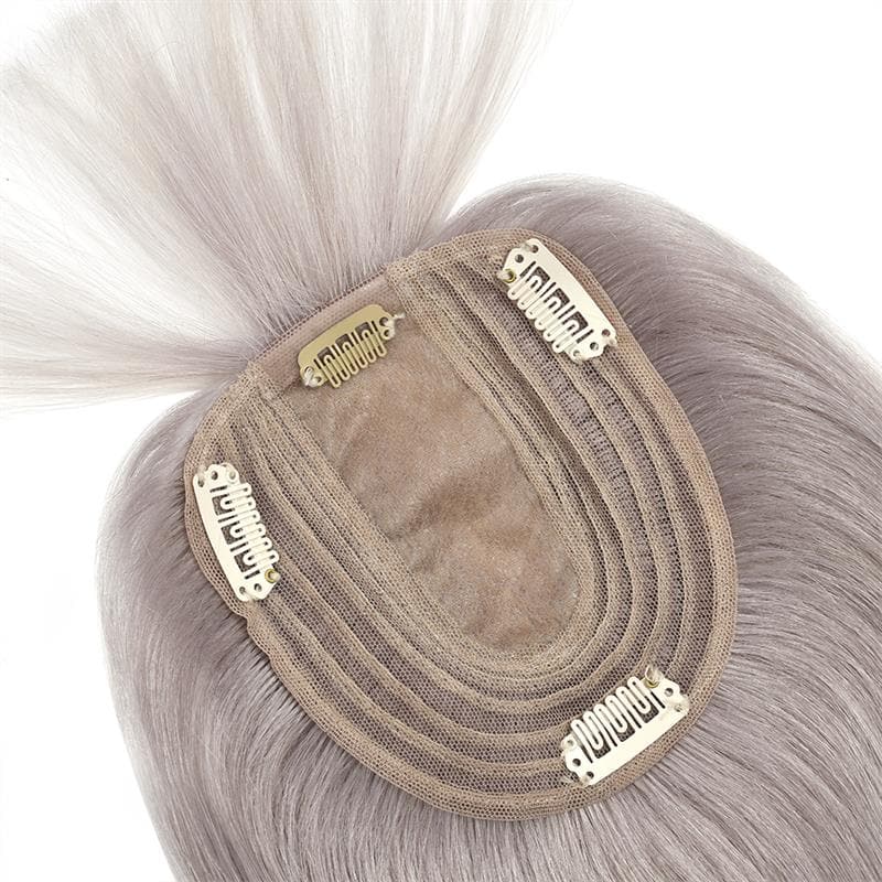 Susan ︳Silver Grey Human Hair Topper With Bang For Women Thinning Crown 10*12cm Base E-LITCHI
