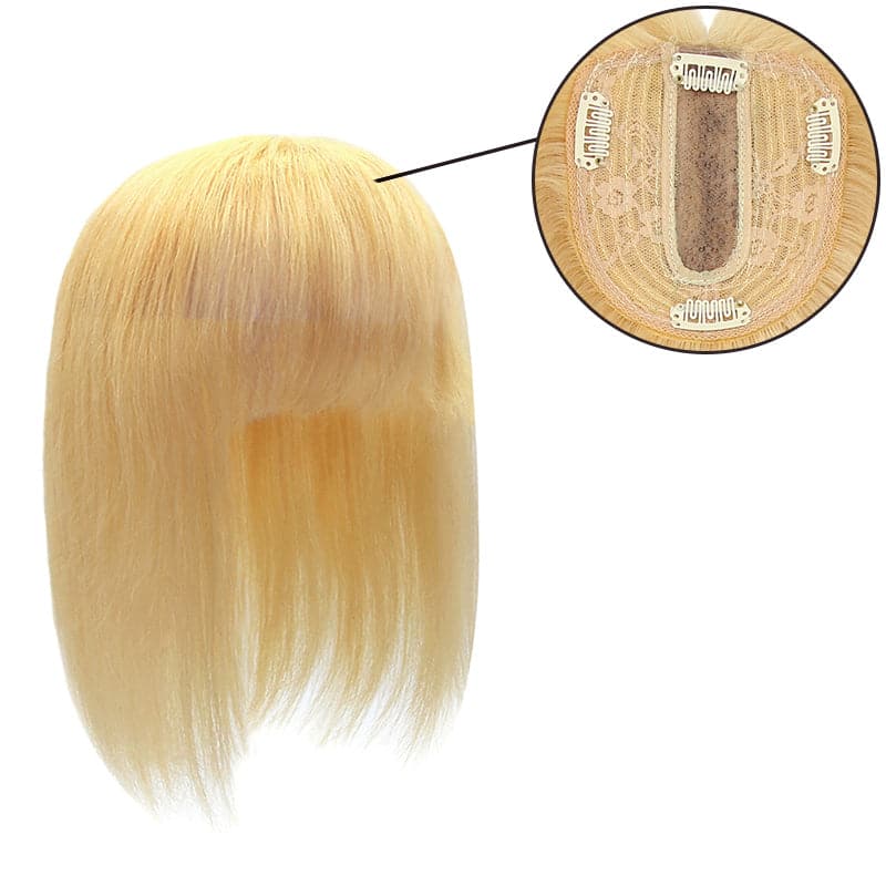 Susan ︳Natural Blonde Human Hair Topper With Bangs For Women Thinning Crown 10*12cm Silk Base E-LITCHI