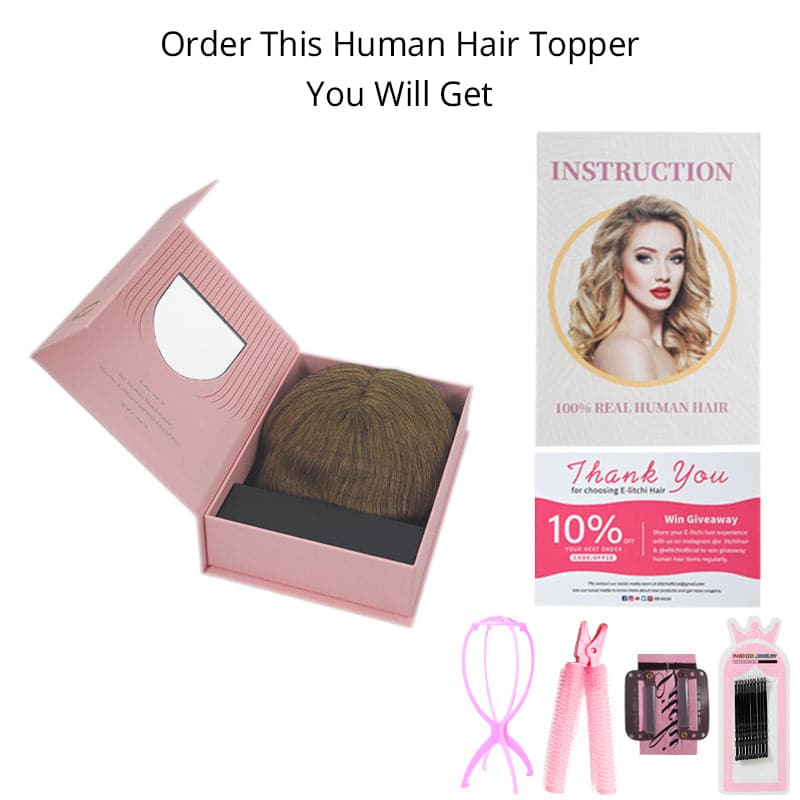 Susan ︳Caramenl Highlight Wavy Human Hair Topper With Bangs 10*12cm Silk Base E-LITCHI® Hair