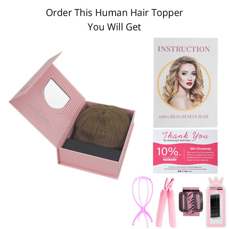 Medium Brown Human Hair Topper With Bang For Women Hair Loss 13*13cm Silk Base