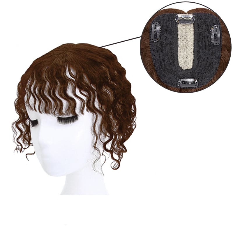 Susan ︳Curly Hair Topper With Bang For Thinning Crown 10*12cm Silk Base Medium Brown E-LITCHI