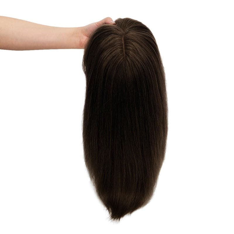 Dark Brown Human Hair Topper With Bangs For Women Hair Loss 13*13cm Silk Base E-LITCHI Hair