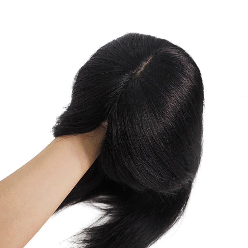 Echthaar-Topper Mit Pony (Bangs) – Natürlich Weich, Täglich Tragbare Haarteile