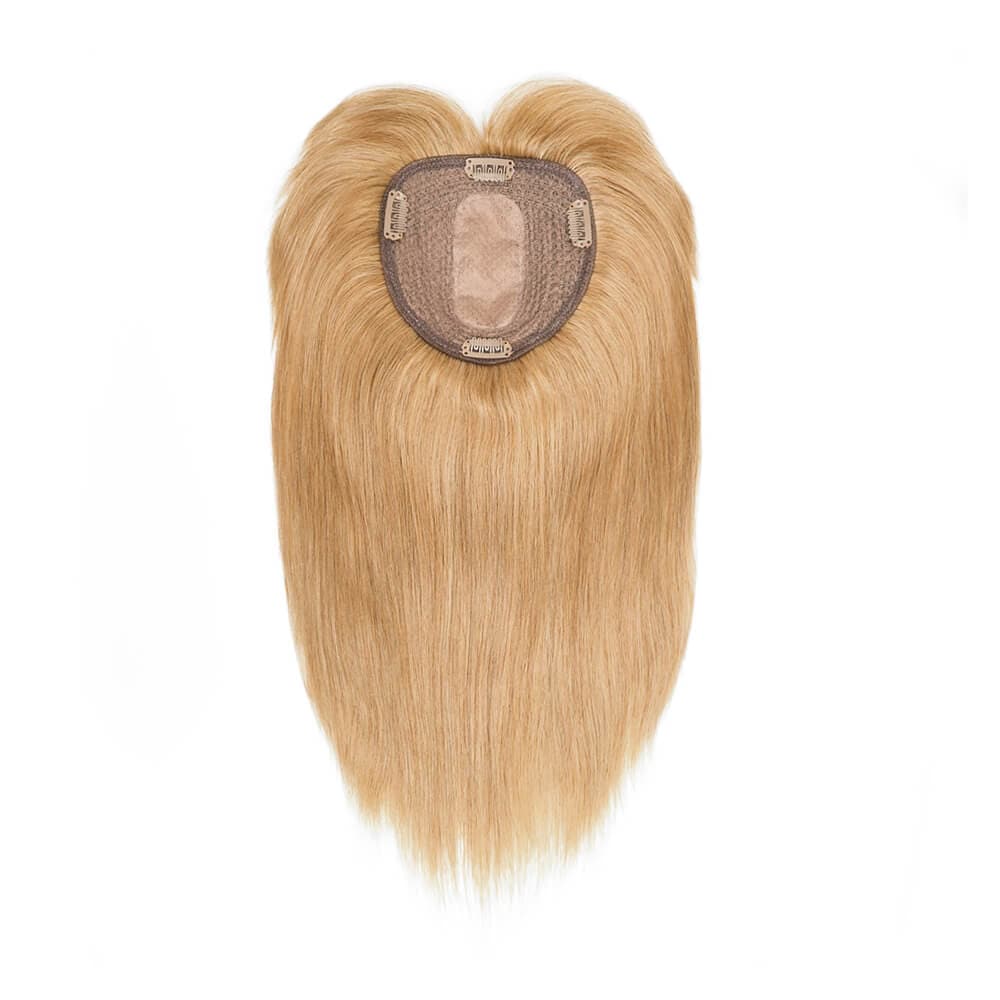 Echthaar-Topper mit Pony für Frauen, Haarausfall, 13 x 13 cm, Seidenbasis, alle Farbtöne