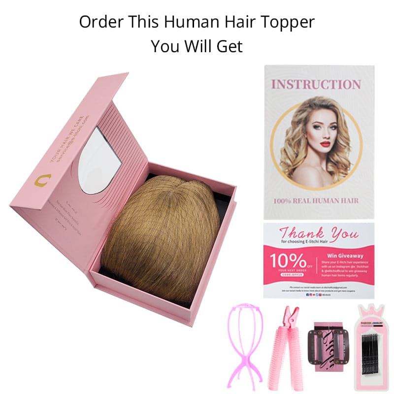 Lace Human Hair Topper 19*19cm Base For Hair Loss Light Brown E-LITCHI Hair