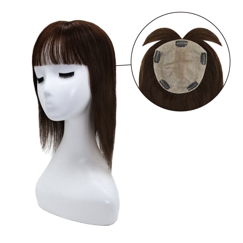 dark brown extra large silk base human hair topper for thinning hair