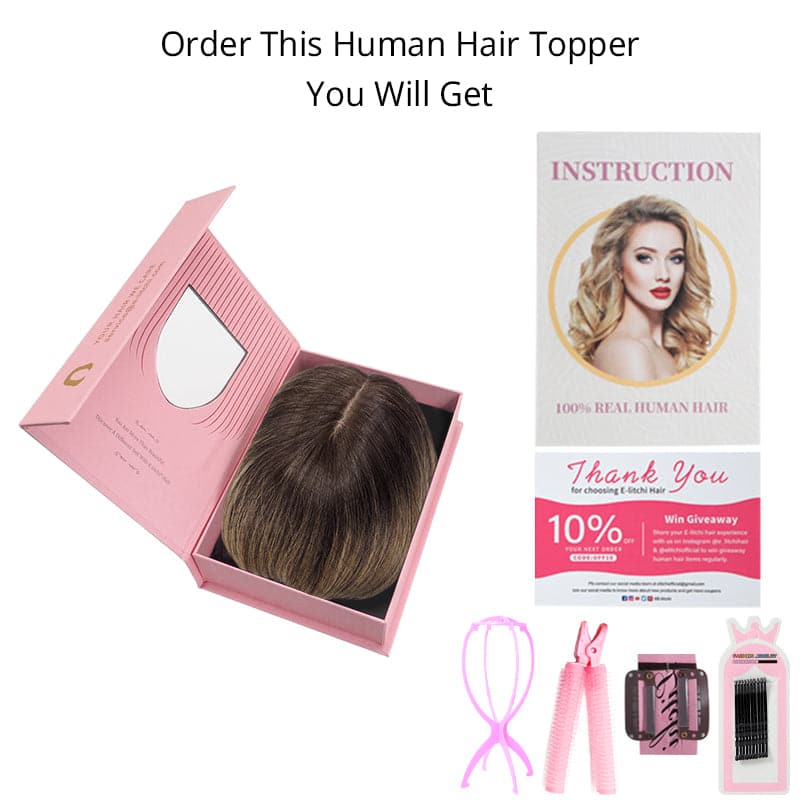 Dark Blonde Human Hair Topper With Bangs For Women Thinning Crown 7*13cm Base E-LITCHI Hair