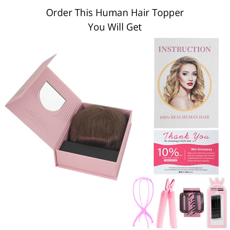 Wavy Human Hair Topper With Bangs Caramel Highlights 13*15cm Silk Base E-LITCHI