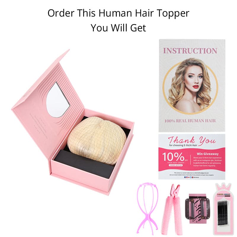 Human Hair Topper With Bangs For Thinning Hair Bleach Blonde 13*15cm Silk Base E-LITCHI