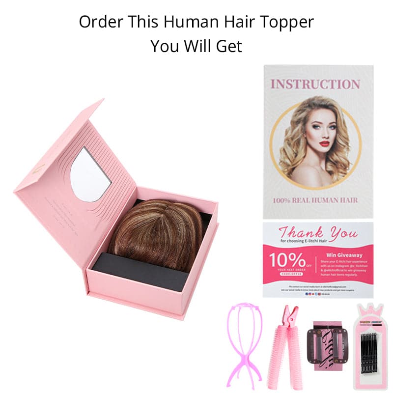 Human Hair Topper For Thinning Hair Medium Brown 13*15cm Silk Base E-LITCHI