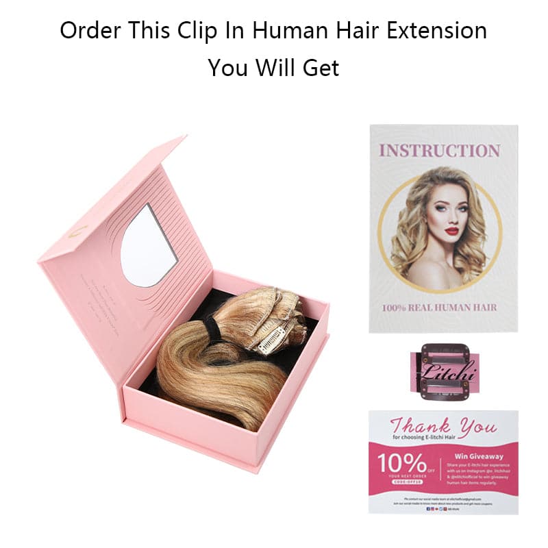 Blonde Clip In Human Hair Extensions Natural Straight Multi Wefts Full Volume E-LITCHI® Hair