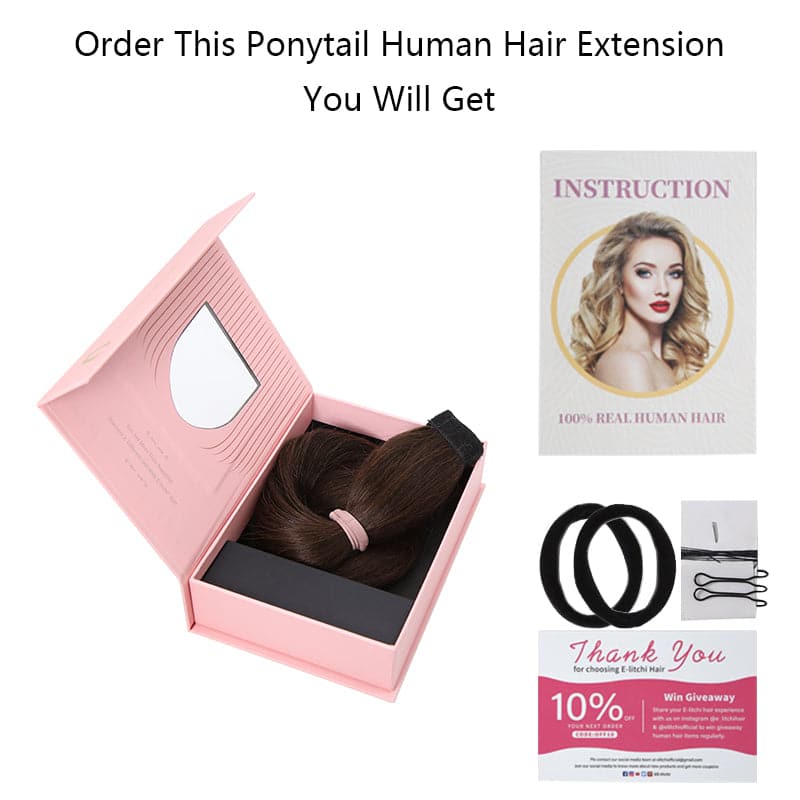 E-litchi Ponytail Human Hair Extensions Straight Grey Wrap Around Pre Sale E-LITCHI
