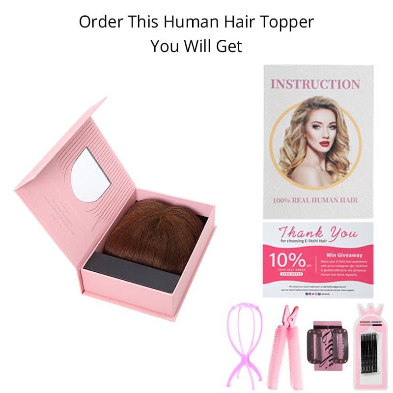 Human Hair Topper Caramel Highlights 15*16cm Base E-LITCHI