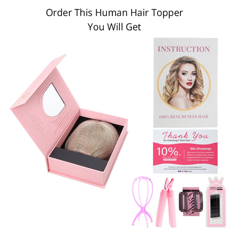 Human Hair Topper With Bangs Caramel Highlights 15*16cm Base E-LITCHI