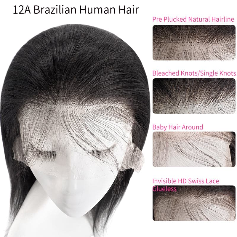 Lace Front 13x4 Human Hair Long Wigs Straight Black Ombre Mix Brown Side Part E-LITCHI Hair