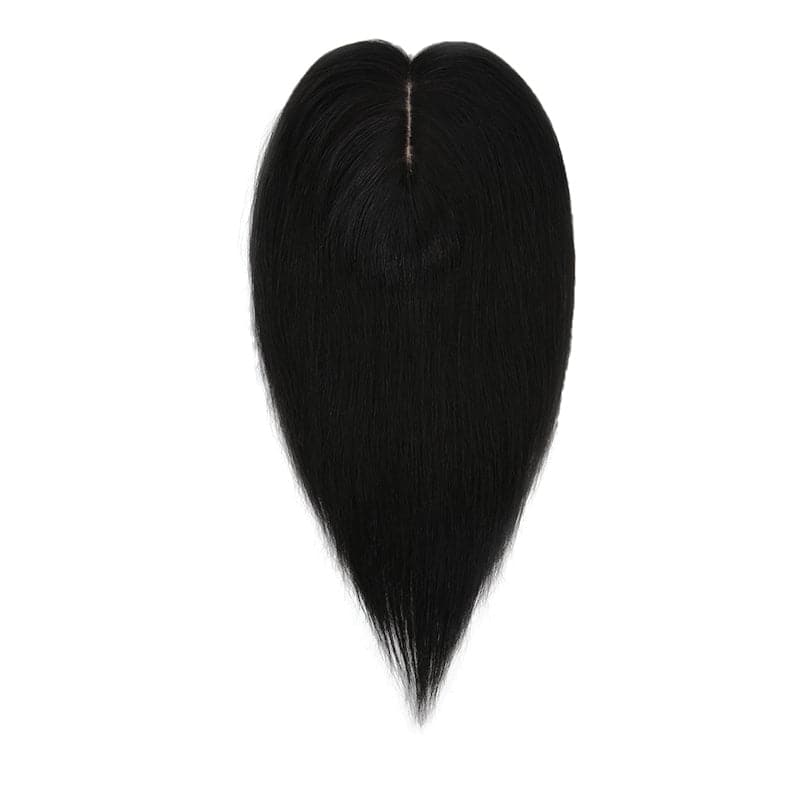 Black Human Hair Topper Silk Base For Women Thinning Crown E-LITCHI