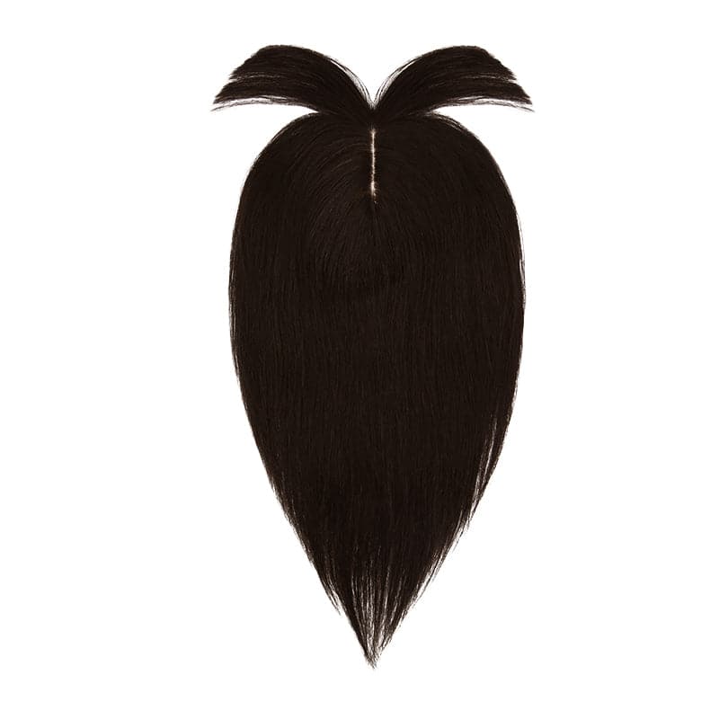 Human Hair Topper With Bangs For Thinning Hair Dark Brown 13*15cm Silk Base E-LITCHI