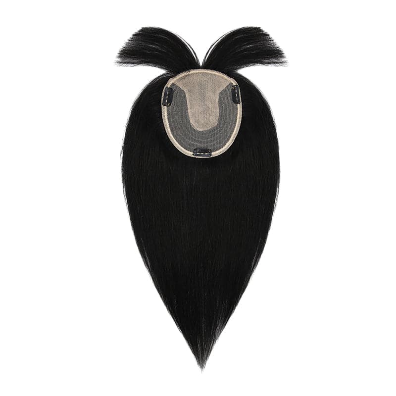 Human Hair Topper With Bangs For Thinning Hair Natural Black 13*15cm Silk Base E-LITCHI