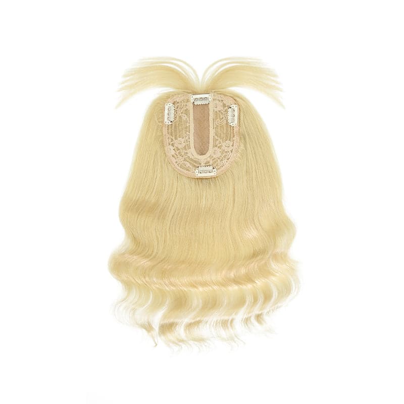 Susan ︳Wavy Human Hair Topper With Bangs For Thinning Crown 10*12cm Silk Base Bleach Blonde E-LITCHI® Hair