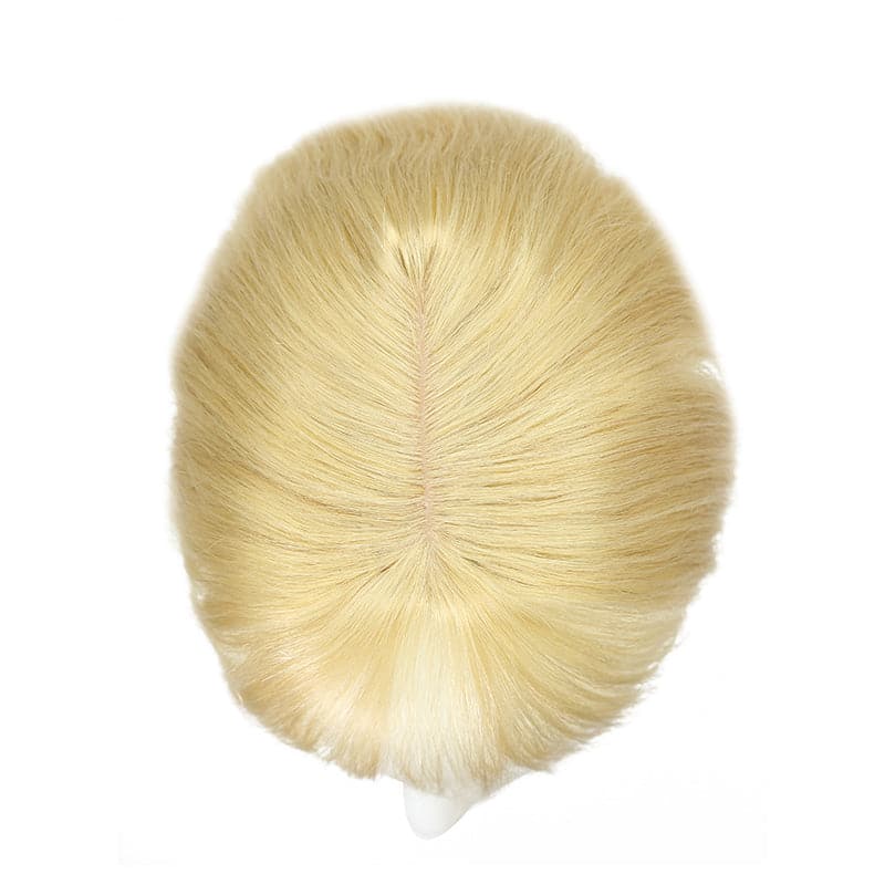 Susan ︳Wavy Human Hair Topper With Bangs For Thinning Crown 10*12cm Silk Base Bleach Blonde E-LITCHI® Hair