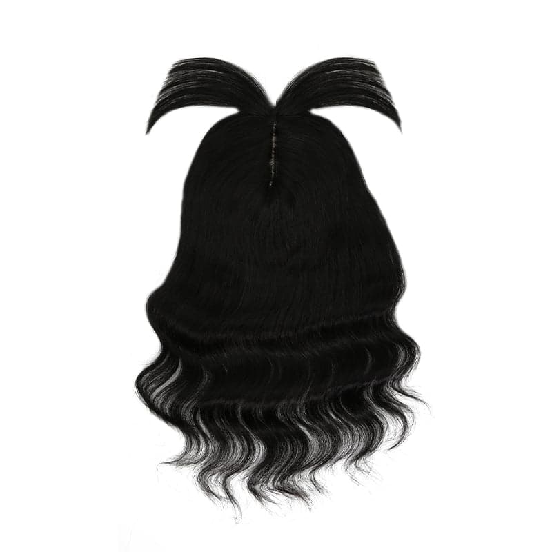 Susan ︳Wavy Human Hair Topper With Bangs For Thinning Crown 10*12cm Silk Base Natural Black E-LITCHI