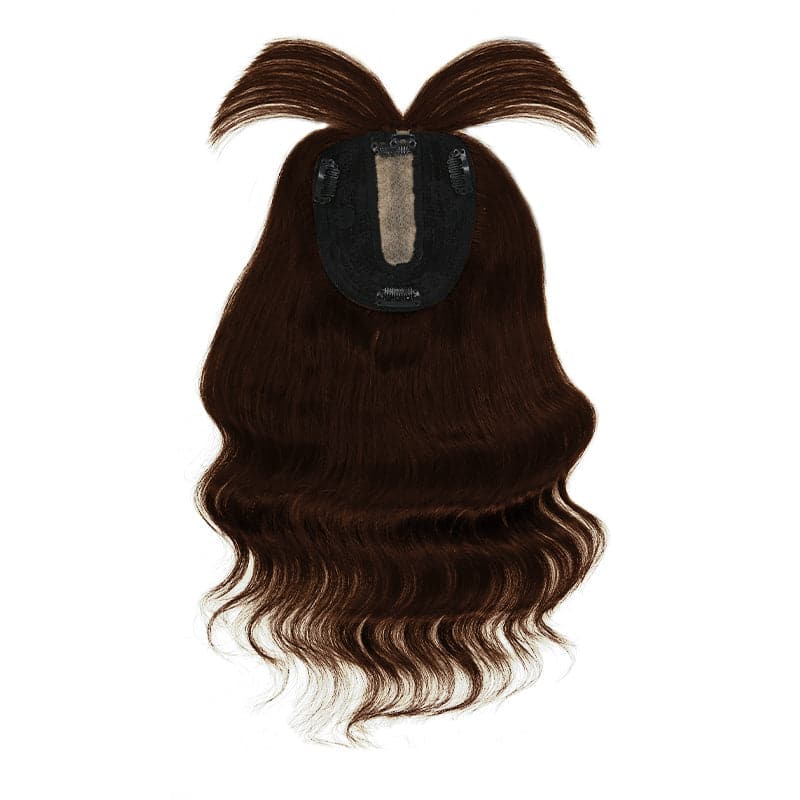 Susan ︳Wavy Human Hair Topper With Bangs For Thinning Crown 10*12cm Medium Brown Silk Base E-LITCHI