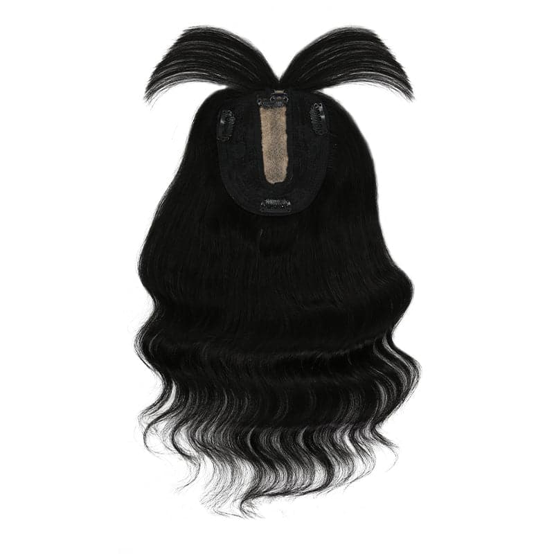 Susan ︳Wavy Human Hair Topper With Bangs For Thinning Crown 10*12cm Silk Base Natural Black E-LITCHI