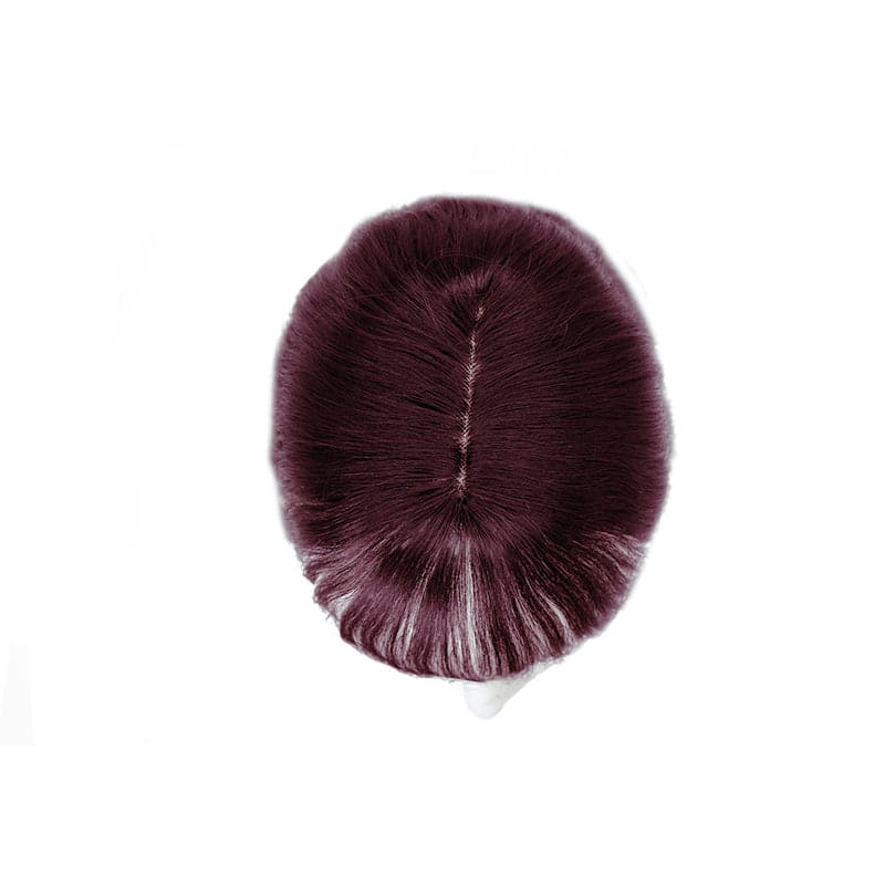 Susan ︳Wavy Human Hair Topper With Bangs For Thinning Crown 10*12cm Silk Base Wine Red E-LITCHI