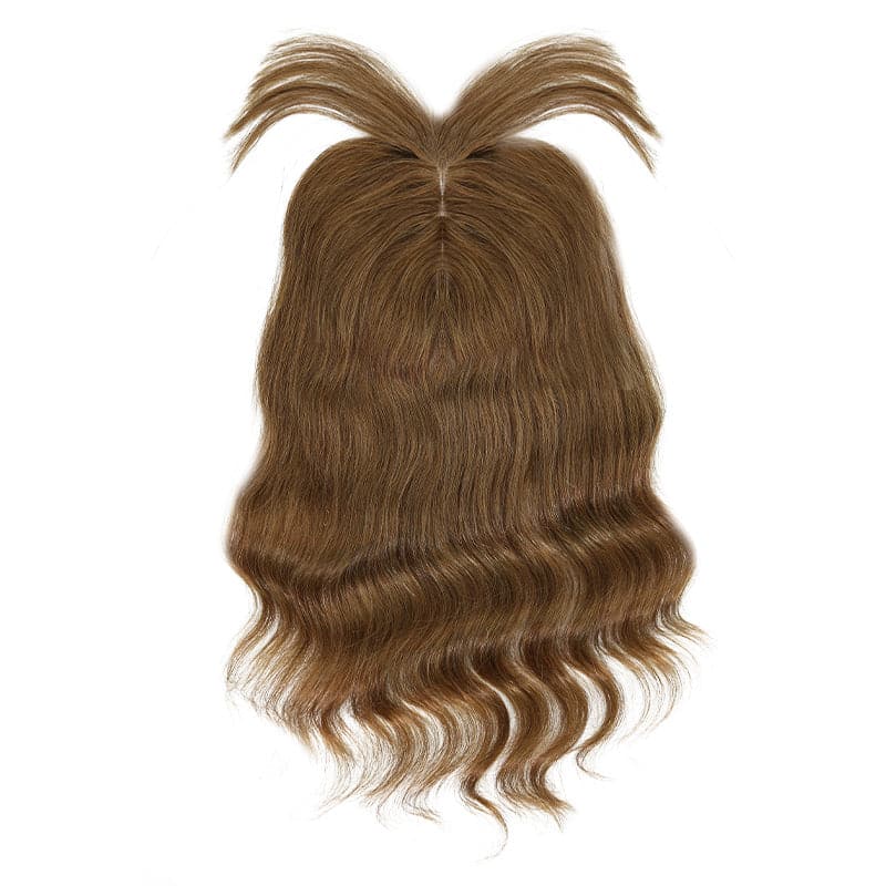 Susan ︳Wavy Human Hair Topper With Bangs For Thinning Crown 10*12cm Light Brown Silk Base E-LITCHI