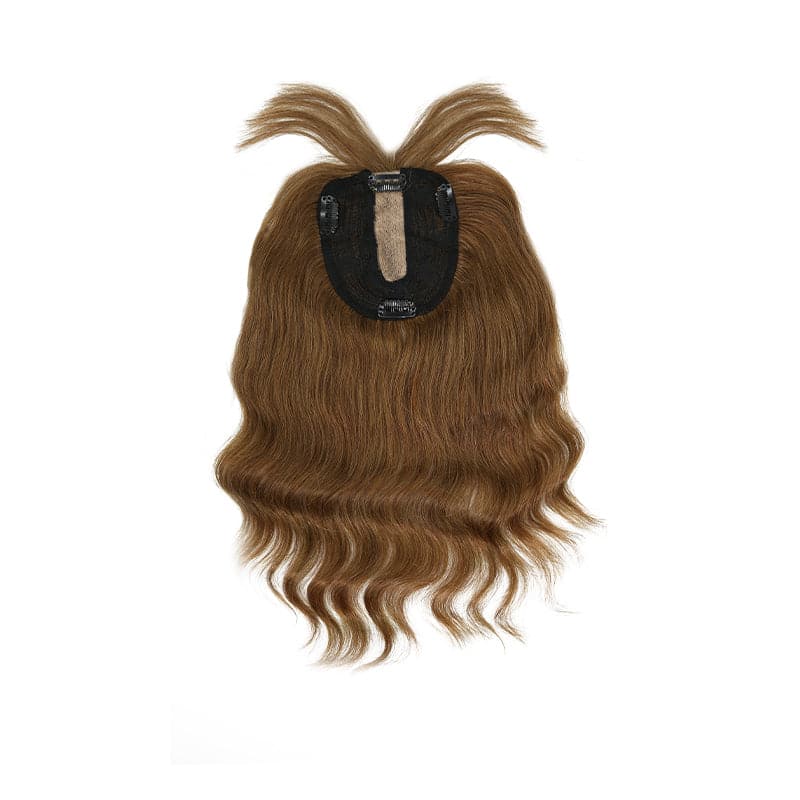 Susan ︳Wavy Human Hair Topper With Bangs For Thinning Crown 10*12cm Light Brown Silk Base E-LITCHI