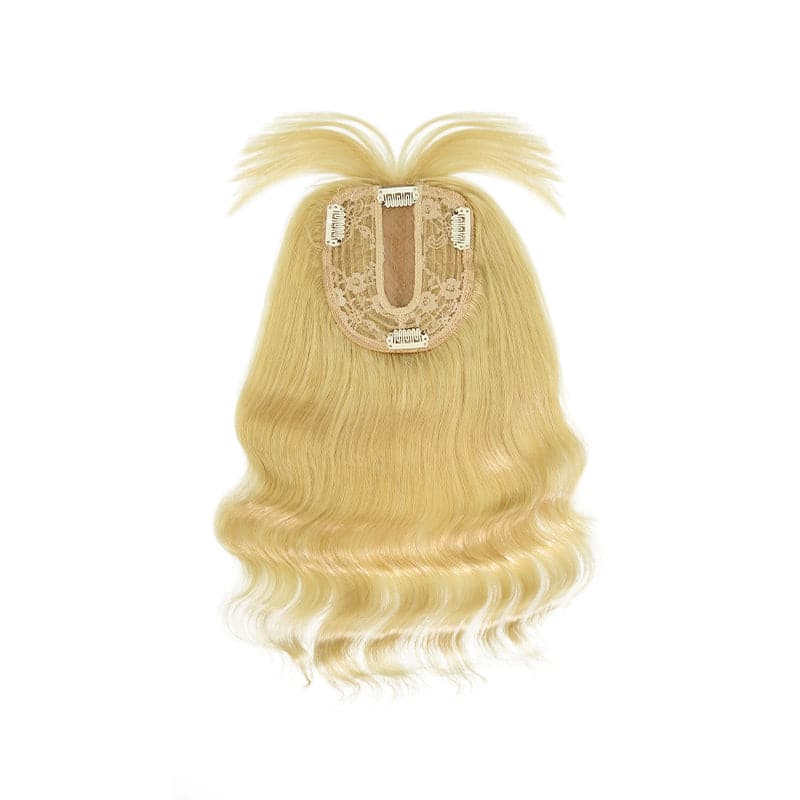 Susan ︳Wavy Human Hair Topper With Bangs For Thinning Crown 10*12cm Silk Base Natural Blonde E-LITCHI® Hair