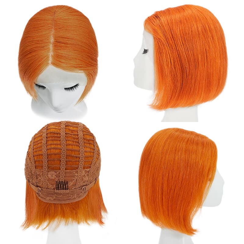 Human Hair Lace Front U Part Short Halloween Bob Wig Straight Orange