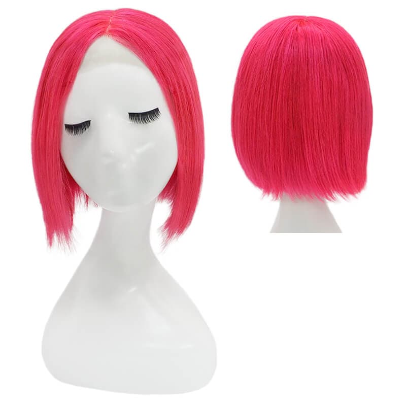 Human Hair Lace Front U Part Short Halloween Bob Wig Straight Pink