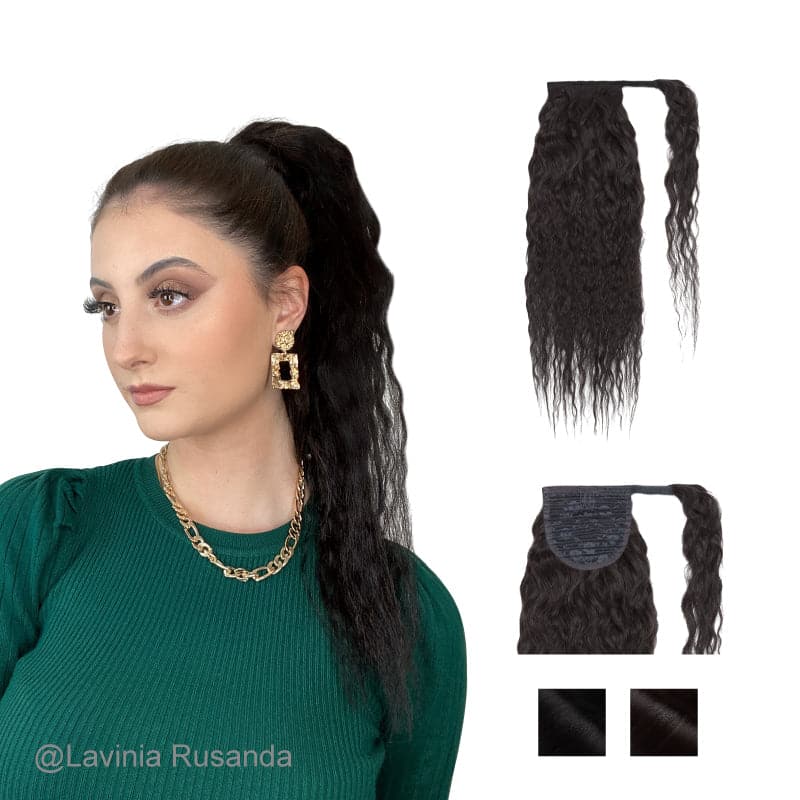 Curly Black Wrap Around Ponytail Human Hair Extensions E-LITCHI