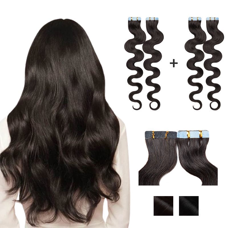 Black Wavy Tape Ins 2 Pack 40pcs Bundle For More Volume E-LITCHI® Hair