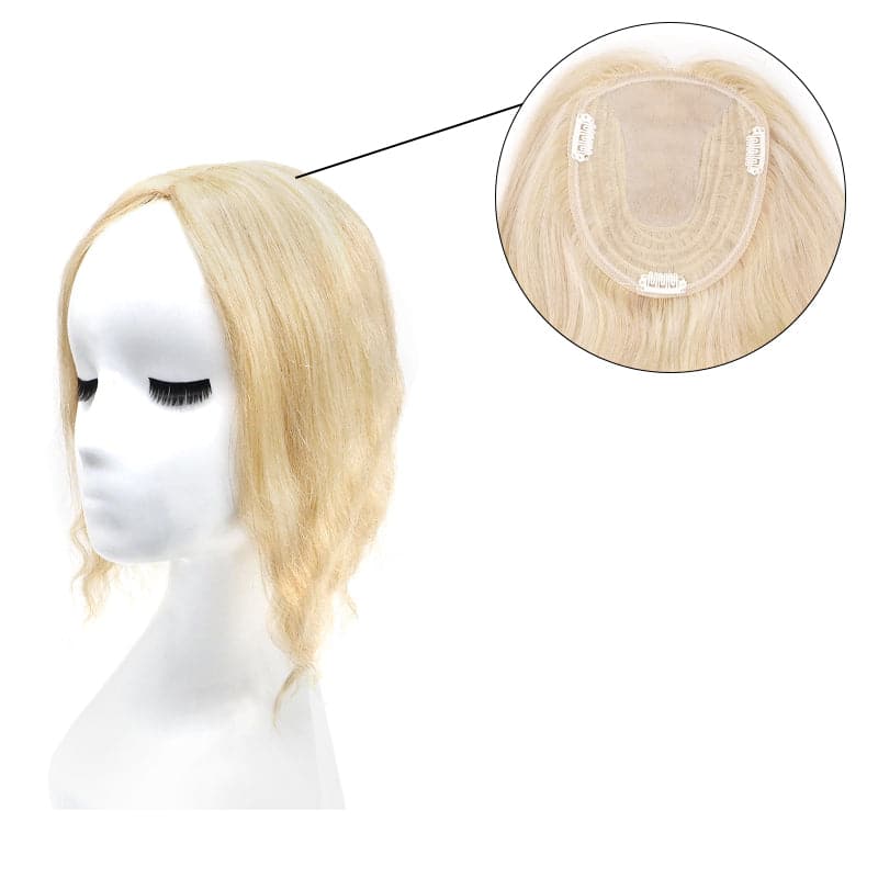 Wavy Human Hair Topper Blonde Highlights 13*15cm Silk Base E-LITCHI