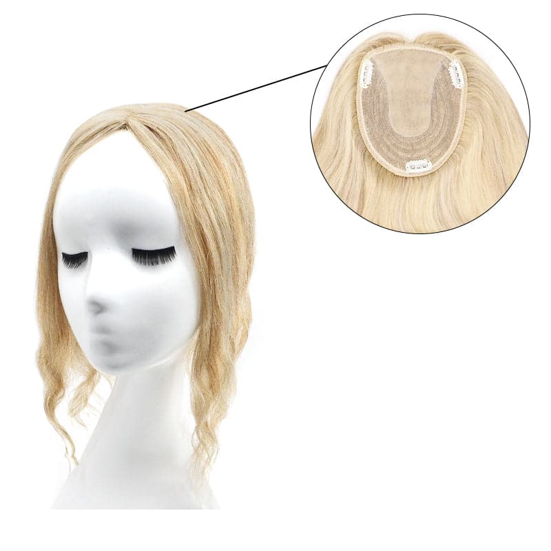 Wavy Human Hair Topper Bronde Highlights 13*15cm Silk Base E-LITCHI