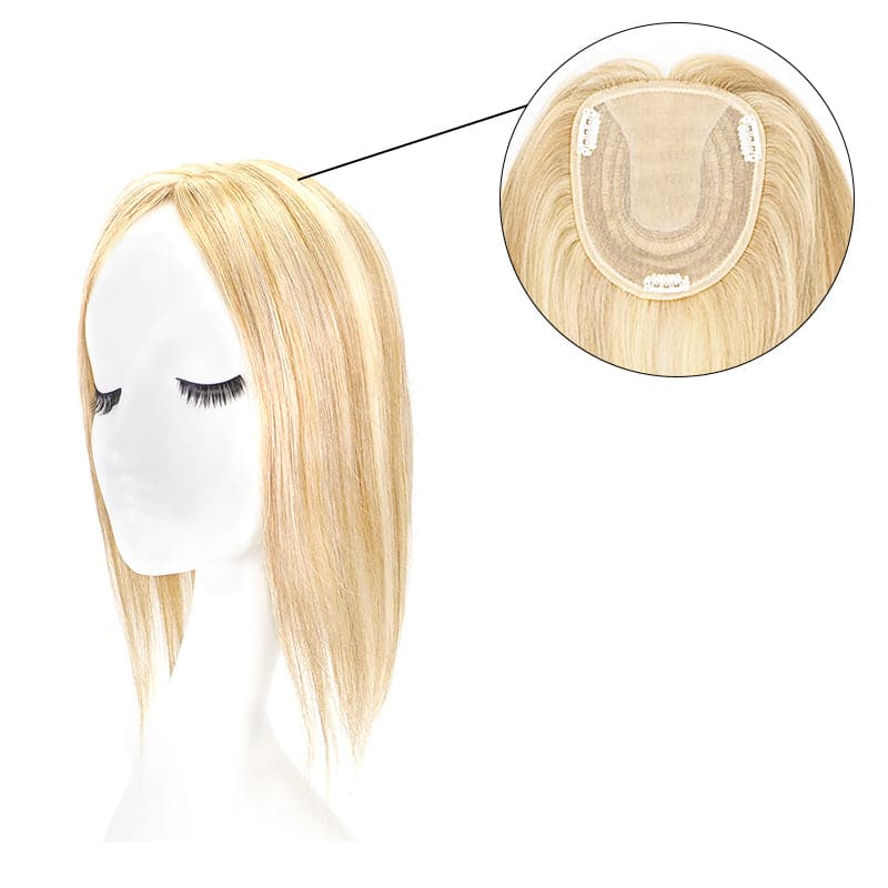 Human Hair Topper For Thinning Hair Bronde Highlights 13*15cm Silk Base E-LITCHI