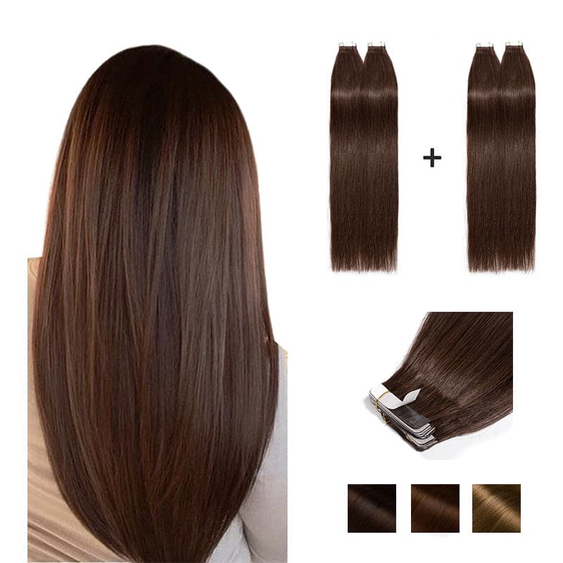 Brown Straight Tape Ins 2 Pack 40pcs Bundle For More Volume E-LITCHI® Hair